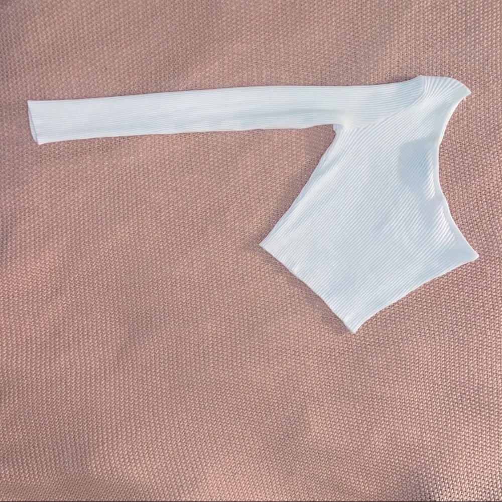 Kendall & Kylie White One Sleeve Knit Crop Top